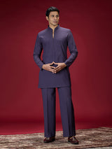 Purple modern embroidered mens kurta suit