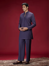 Purple modern embroidered mens kurta suit