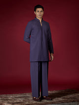Purple modern embroidered mens kurta suit