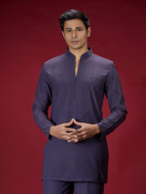 Purple modern embroidered mens kurta suit