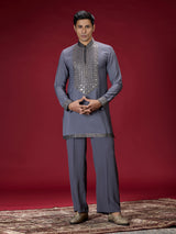 Grey embellished mens kurta suit