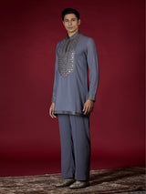 Grey embellished mens kurta suit