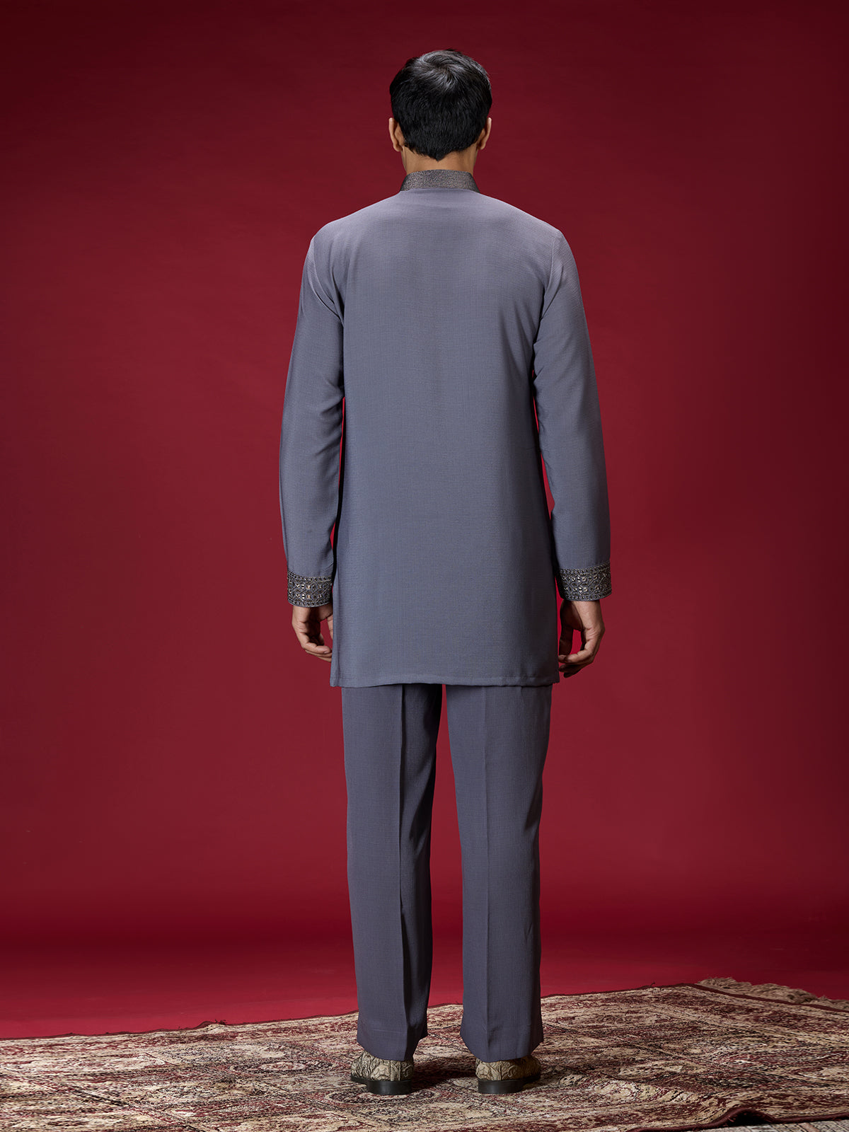 Grey embellished mens kurta suit