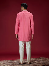 Hot pink mughal embroidered mens kurta suit