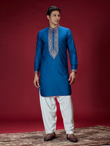 Blue persian floral mens kurta pajama