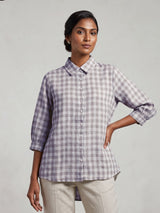 Off white linen women gingham shirt
