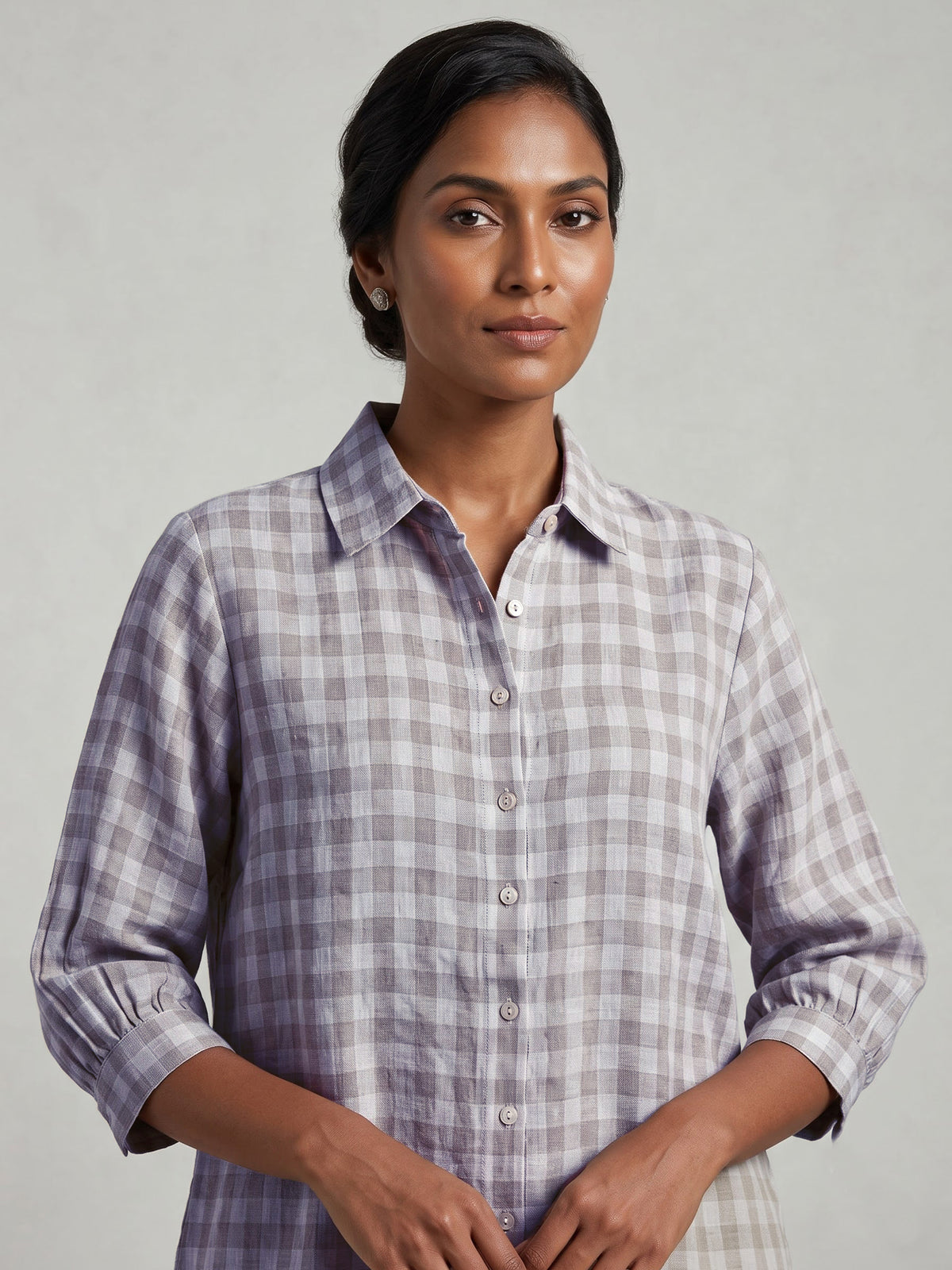 Off white linen women gingham shirt