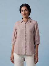 Light peach linen women crinkle shirt