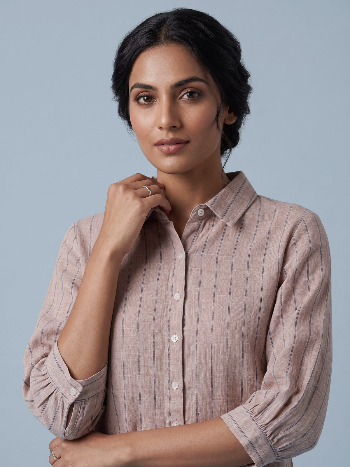 Light peach linen women crinkle shirt