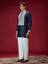 Navy blue zardosi embroidered mens kurta suit