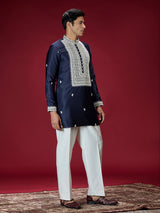 Navy blue zardosi embroidered mens kurta suit