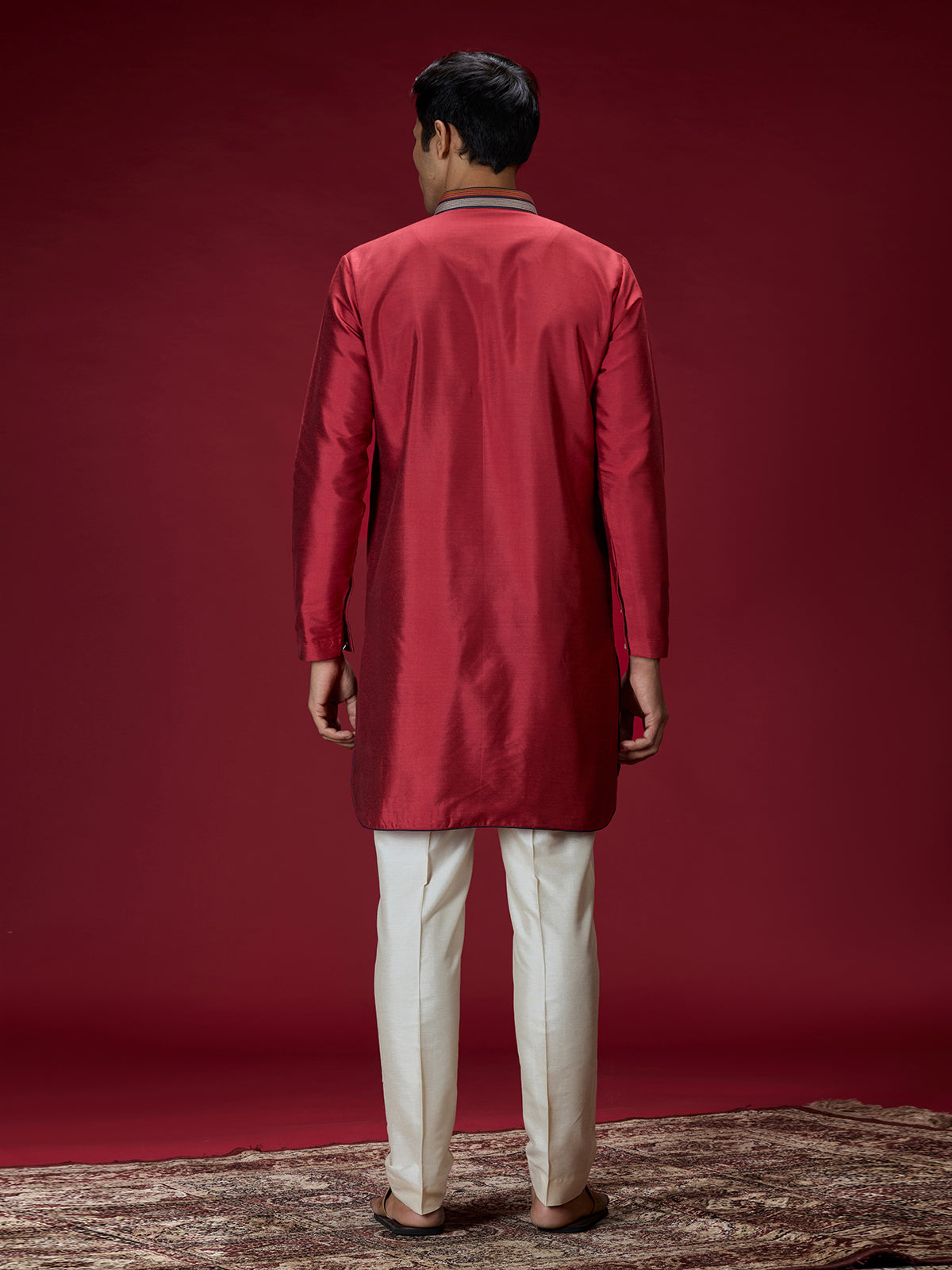 Deep maroon persian embroidered mens kurta suit