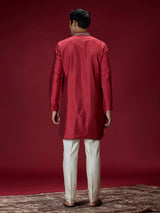 Deep maroon persian embroidered mens kurta suit