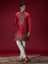 Deep maroon persian embroidered mens kurta suit