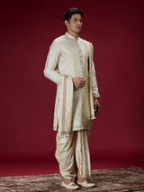 Cream zardosi embellished mens dhoti kurta suit