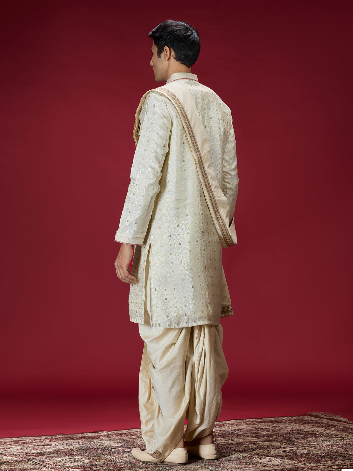 Cream zardosi embellished mens dhoti kurta suit