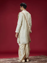 Cream zardosi embellished mens dhoti kurta suit