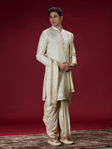Cream zardosi embellished mens dhoti kurta suit