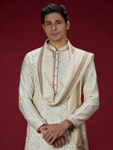 Cream zardosi embellished mens dhoti kurta suit