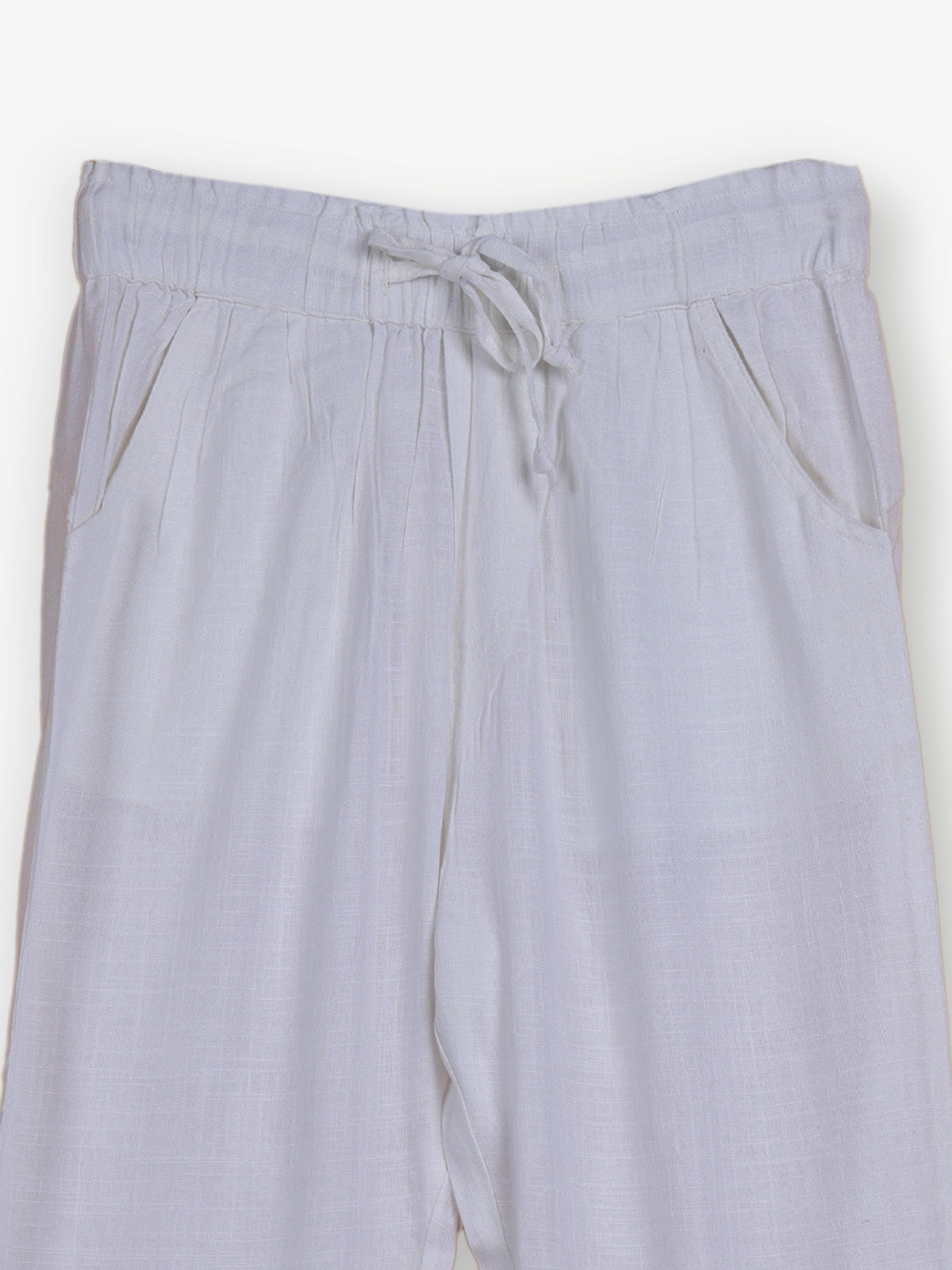 White cotton linen womens ankle pant