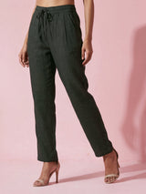 Olive cotton linen womens ankle pant