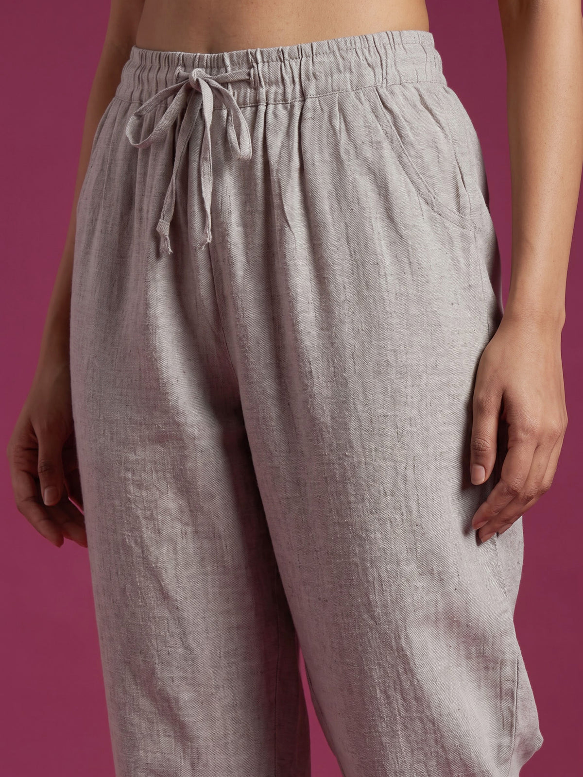 Beige cotton linen womens ankle pant