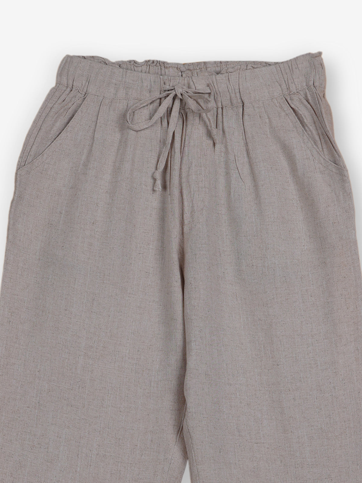Beige cotton linen womens ankle pant