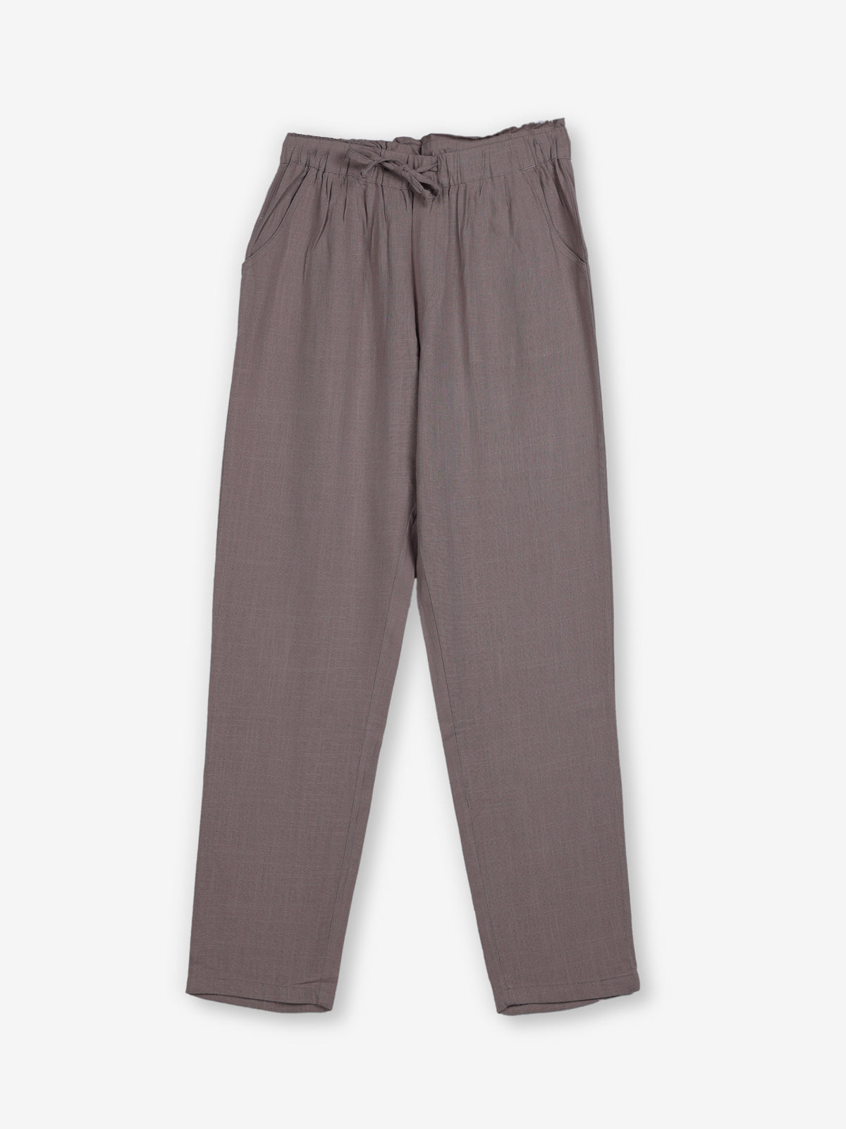 Khakhi brown cotton linen womens ankle pant