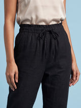 Black cotton linen womens ankle pant