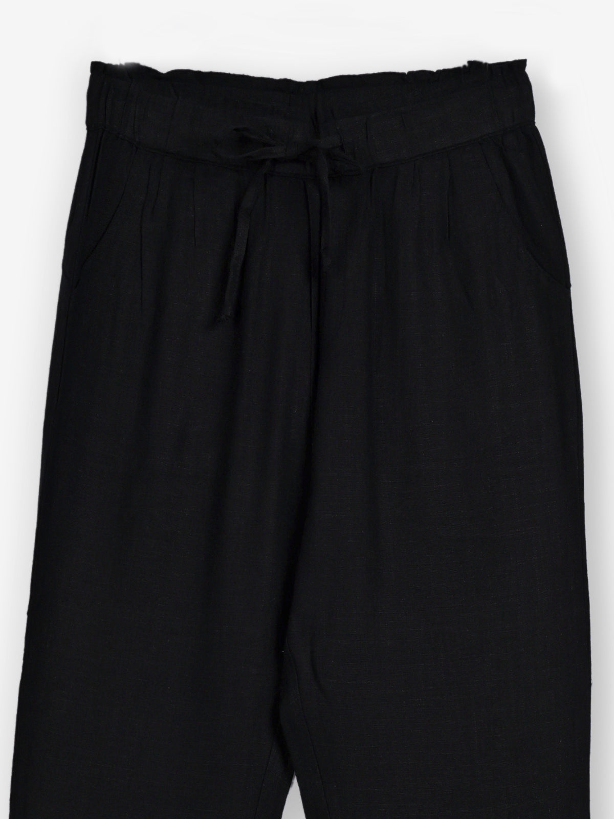 Black cotton linen womens ankle pant