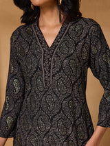 Black women kurti Persian paisley straight elegance