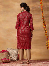 Red women kurti Persian paisley straight style
