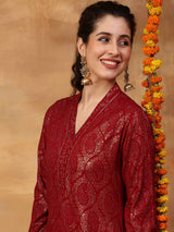 Red women kurti Persian paisley straight style