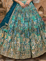Peacock green silk lehenga choli with dupatta and embellishments