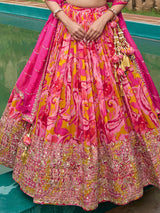 Rani pink silk lehenga choli with zardosi embellished dupatta