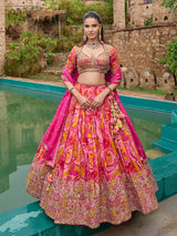 Rani pink silk lehenga choli with zardosi embellished dupatta