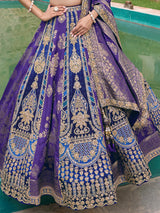Purple Banarasi silk lehenga choli with dupatta detailing