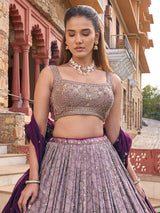 Lavender purple silk lehenga choli with embellished dupatta