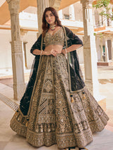 Black brocade silk lehenga choli with zardosi embellished dupatta