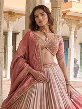 Onion pink silk lehenga choli with embellished dupatta