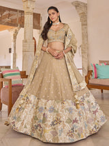 Beige tissue silk lehenga choli with embellished festive dupatta