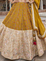 Mehendi yellow silk lehenga choli with dupatta