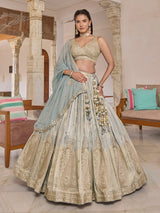 Mint blue silk lehenga choli with designer embellished dupatta