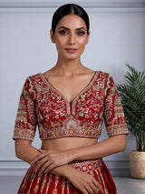 Red bridal raw silk women lehenga choli