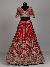 Red bridal raw silk women lehenga choli
