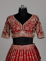 Red bridal raw silk women lehenga choli