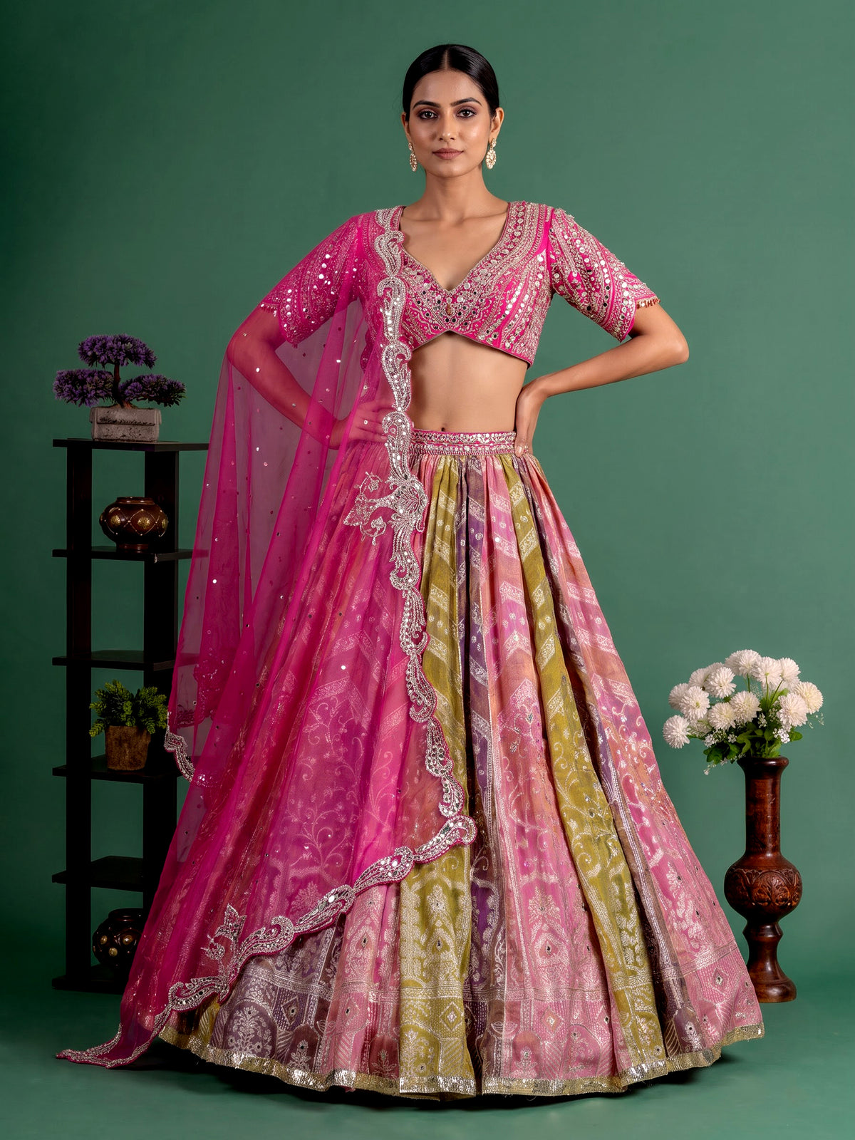 Multi color brocade women lehenga choli with dupatta