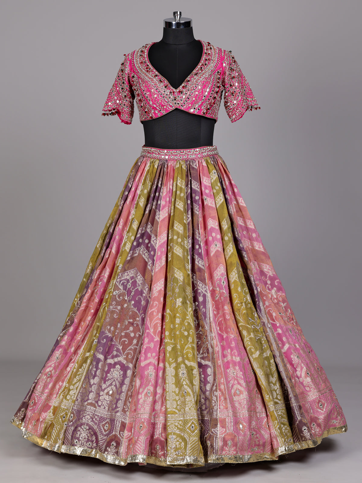 Multi color brocade women lehenga choli with dupatta