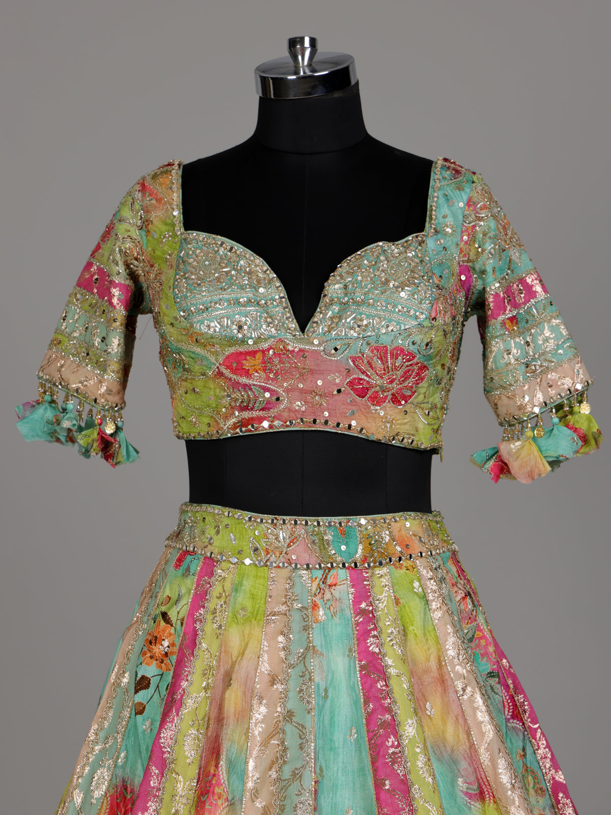 Aqua blue printed kalidar women lehenga choli with dupatta