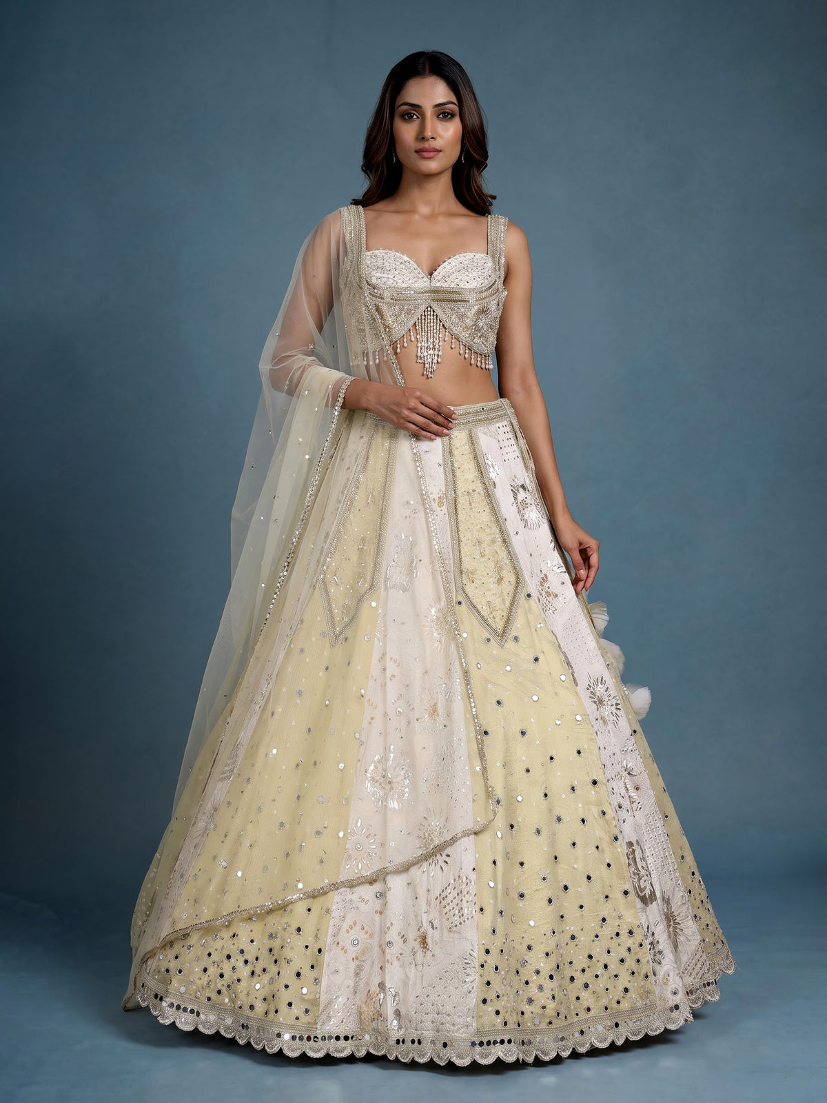 Off white regal jacquard women lehenga choli with dupatta